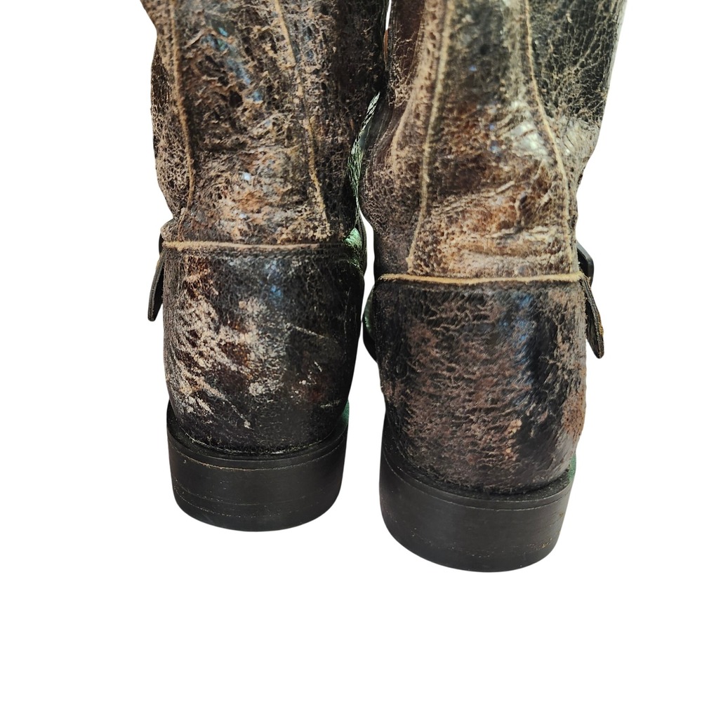 Frye Veronica short distressed brown leather Grunge moto harness boots L 8.5 - Picture 9 of 14